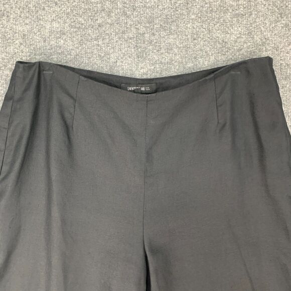 Lafayette 148 Gaucho Linen Pants Womens 8 Solid Black Wide Leg Side Zip Cropped - Picture 3 of 12